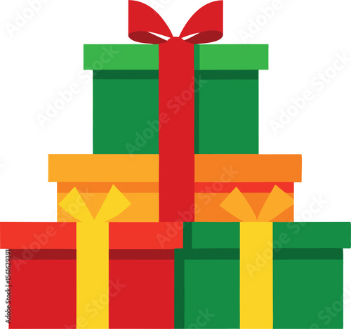Red Green and Gold Gift Boxes Stacked with Bows