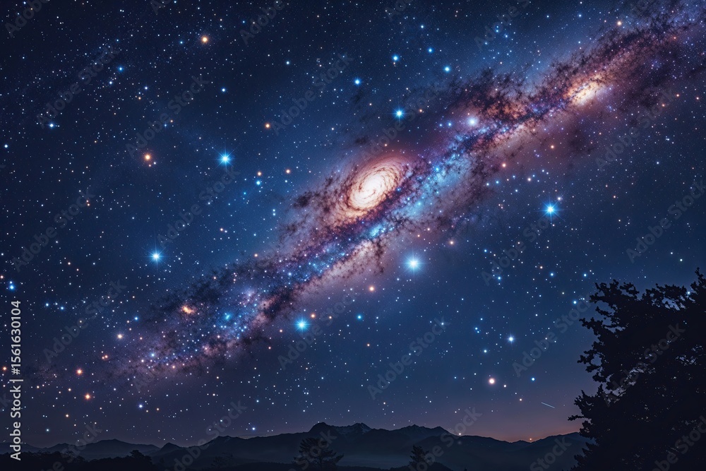 Obraz premium Bask in the Beauty of a Galaxy with Glowing Stars and a Starlit Sky Wallpaper