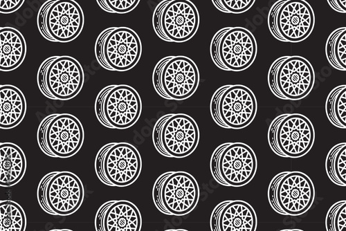 mesh spoke car line art seamless pattern on black background. car wheel rim engraving doodle pattern background. alloy rim racing hatching wallpaper for garage, workshop, detailing, exterior merch