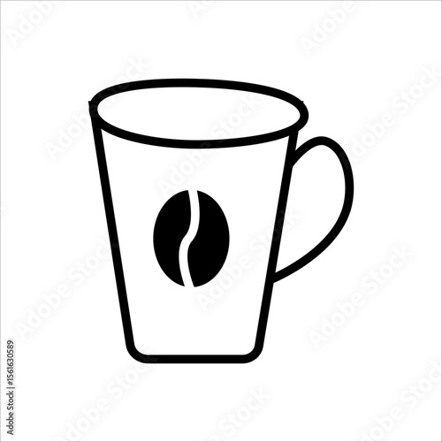 Collection of coffee cup icons in black and white. Includes mugs, to-go cups, straws, lids, and steam. Beverage and café symbols for app, web, UI, banner, menu, and print design.