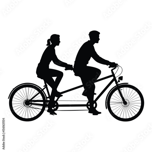 Tandem Bicycle Silhouette, Vector, Illustration, Icon, Logo, White Background.