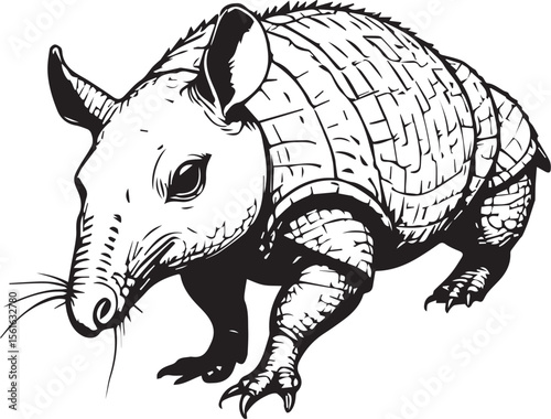 Armored Curiosity: An illustration of an armadillo, a creature of the earth, showcases its unique armor, capturing its inquisitive nature.