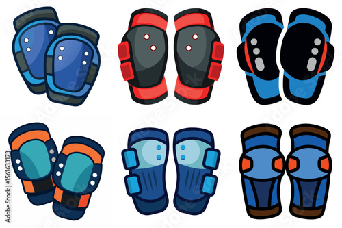 Cartoon Illustration of Multiple Pairs of Knee and Elbow Protective Pads