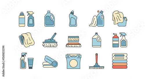 Collection of Cleaning Supplies and Tools for a Spotless Home Environment