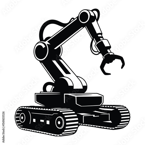Bomb Disposal Robot Silhouette, Vector, Illustration, Icon, Logo, White Background.