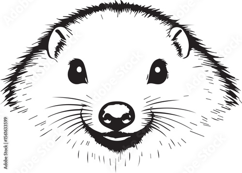 Smiling hedgehog line art: A charming monochrome illustration of a hedgehog's face, radiating happiness. The artwork captures the essence of a beloved woodland creature.