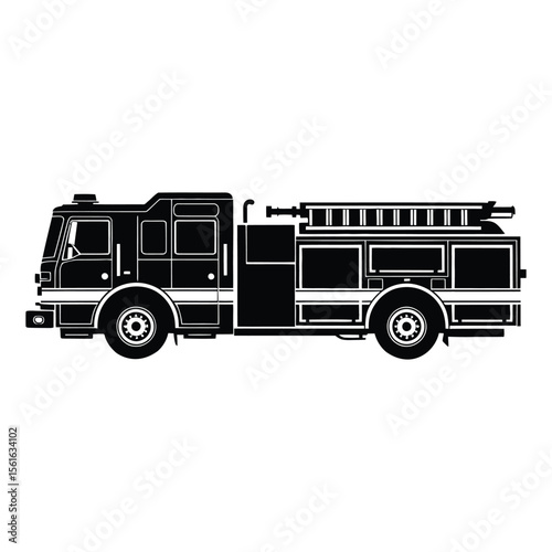Fire Truck Silhouette, Vector, Illustration, Icon, Logo, White Background.