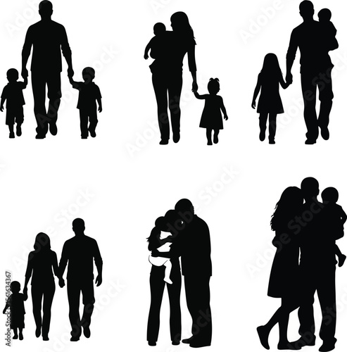  Silhouette collection of families with children