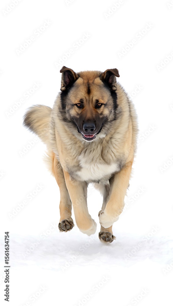 Naklejka premium Majestic caucasian shepherd dog running forward with intense gaze isolated on white background