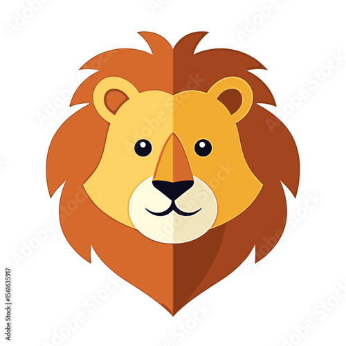 A friendly cartoon lion head with a large mane, simple design, and flat style, perfect for children's illustrations, logos, or branding projects needing a majestic yet approachable image.