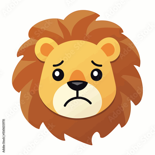 Cartoon lion head with a sad expression, perfect for children's illustrations, websites, or social media posts needing an emotional animal character.