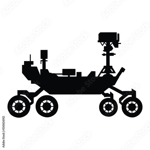 Mars Rover Silhouette, Vector, Illustration, Icon, Logo, White Background.