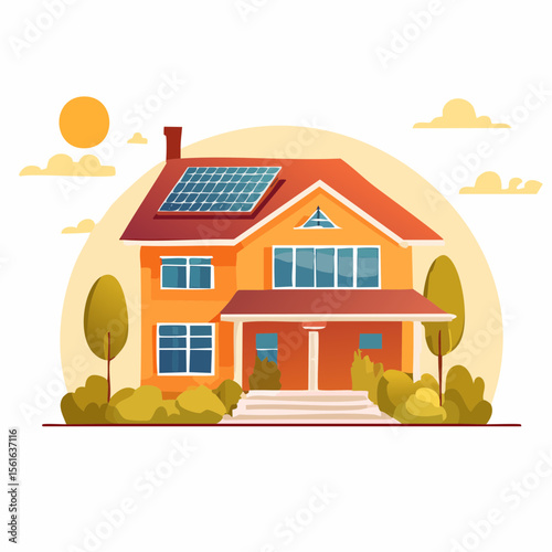 modern suburban house with landscaped yard, driveway, and solar panels