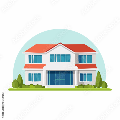 modern suburban house with landscaped yard, driveway, and solar panels