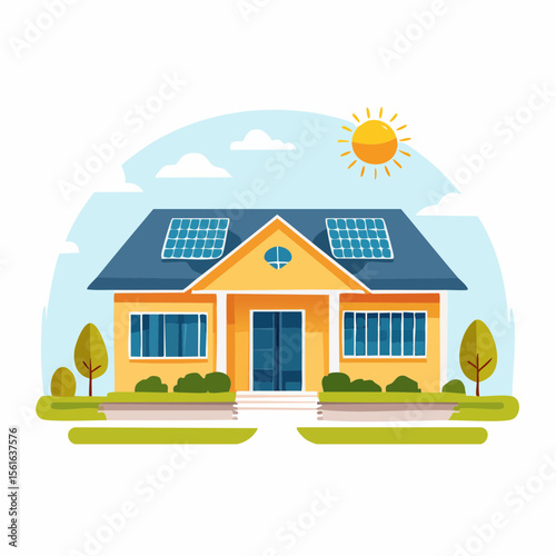 modern suburban house with landscaped yard, driveway, and solar panels