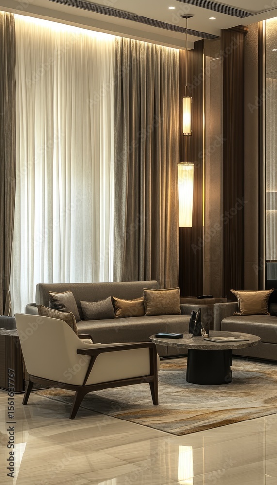 Fototapeta premium Modern living room with beige and brown tones