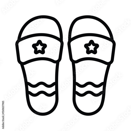 An editable outline icon showing summer slippers