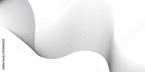 Futuristic Wavy Line Background, Abstract Curved Tech Flow Design in Gray and White. Minimal Tech Motion Background with Smooth Curved Black Lines and Waves.