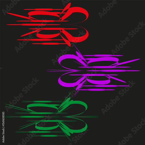 Neon arrow icon. Glowing color trails. Futuristic guidance Vector. Black contrast backdrop.