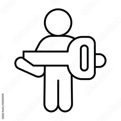 Man with big key thin line icon, design recruitment concept. Vector graphics. Key with famous person, human recourse sign on white background, style mobile or design.