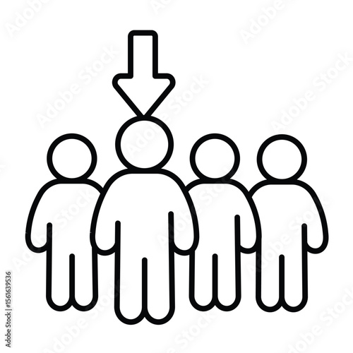 Teamwork with leader man thin line icon, design recruitment concept. Vector graphics. People crowd with chosen person, star sign on white background, style mobile or design.