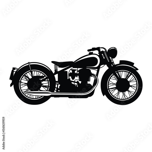 Vintage Motorcycle Silhouette, Vector, Illustration, Icon, Logo, White Background.