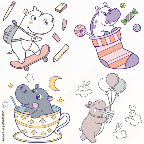 High-Quality baby hippos Illustrations in Various Styles – SVG Bundle