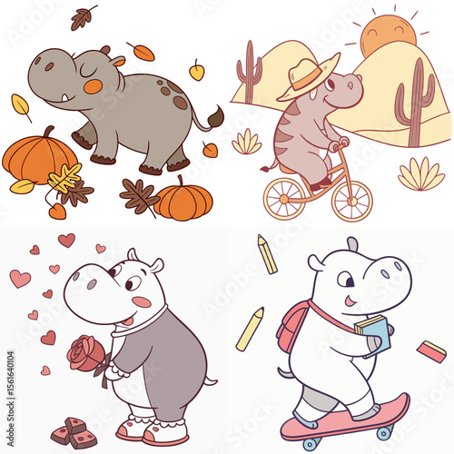 High-Quality baby hippos Illustrations in Various Styles – SVG Bundle