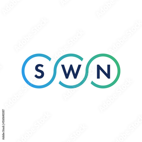 Three interconnected circles with blue-to-green gradients, each containing a letter: "S," "W," and "N," representing a network or collaboration