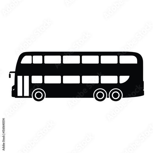 Double-Decker Bus Silhouette, Vector, Illustration, Icon, Logo, White Background.