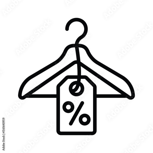 Clothing sale tag on a hanger, icon in outline style