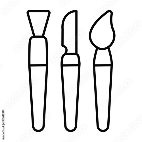 Scoop tool and brushes thin line icon, pottery making concept. Vector graphics. Set of tools for working with clay sign on white background, style mobile or design.