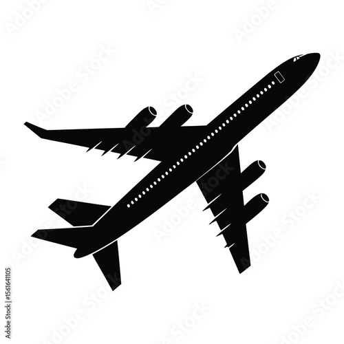 Passenger Airplane Silhouette, Vector, Illustration, Icon, Logo, White Background.