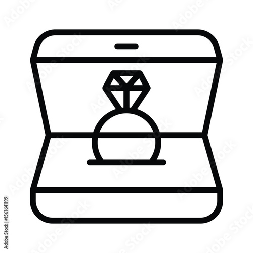 Diamond ring box icon designed in linear style