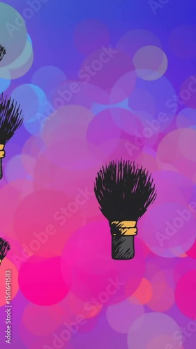 Animation of makeup powder brushes over blue and pink light spots
