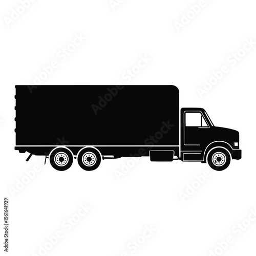 Box Truck Silhouette, Vector, Illustration, Icon, Logo, White Background.