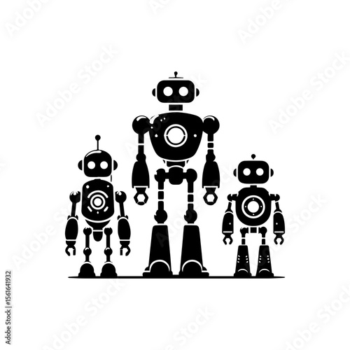  simple silhouette of A robot family