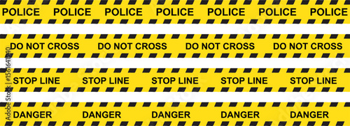 Caution yellow line. Warning ribbon, construction or police barrier sign