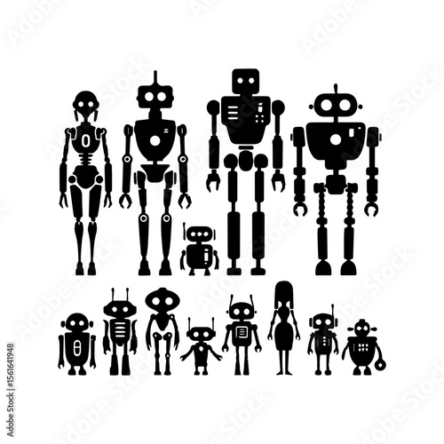  simple silhouette of A robot family