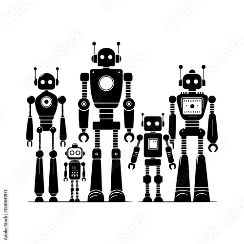  simple silhouette of A robot family
