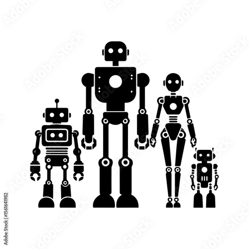  simple silhouette of A robot family