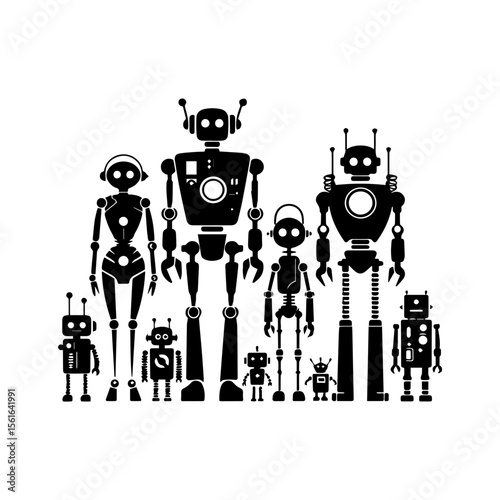  simple silhouette of A robot family