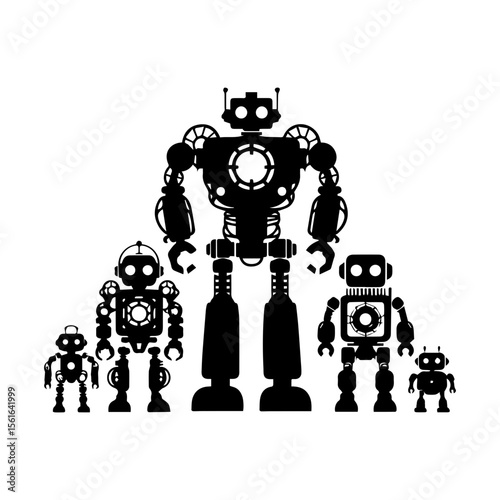  simple silhouette of A robot family
