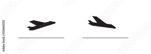 Plane departure vector icon, take off airplane silhouette. Airport simple symbol, takeoff plane