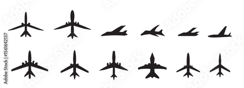 Plane vector icon, airplane silhouette. Airport simple symbol, black plane logo, airline