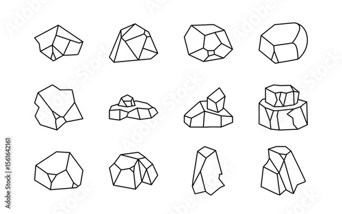Rock stone vector line icon. Simple one boulder symbol, gravel, coal block illustration isolated