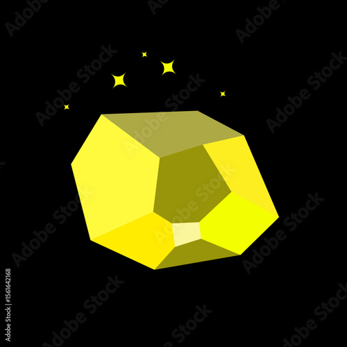 Gold nugget stone. Yellow ore in black min, pyrite game icon, chalcopyrite rock in goldmine