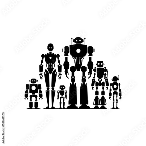  simple silhouette of A robot family