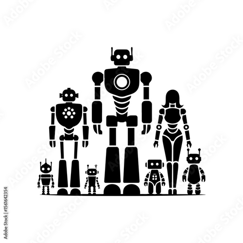  simple silhouette of A robot family
