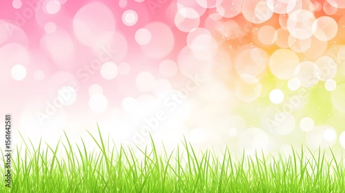 Vibrant Spring Meadow Grass with Pastel Bokeh Background